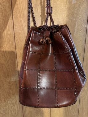 Ellepi Italian Leather Women's Drawstring Bucket Bag - Brown Backpack Style